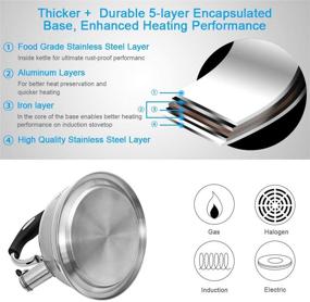 img 2 attached to 🍵 QuCrow 3 Quart Silver Whistling Tea Kettle with Heat-Proof Handle - Premium Stainless Steel Teapot for Stovetops