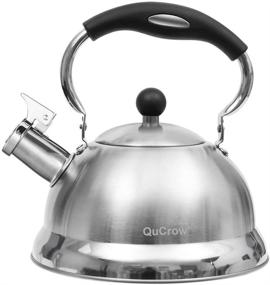 img 4 attached to 🍵 QuCrow 3 Quart Silver Whistling Tea Kettle with Heat-Proof Handle - Premium Stainless Steel Teapot for Stovetops