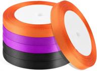 🎃 двусторонняя ленточка для закрутки из атласа к хэллоуину - coopay 6 рулонов, 2/5 дюйма x 150 ярдов, для упаковки подарков, украшения воздушными шарами, сувенирами на хэллоуин (оранжевый, черный, фиолетовый) логотип