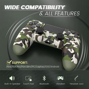 img 1 attached to 🎮 Green Camo Wireless Controller for PS4 /Pro /Slim with Smooth Joystick Control, Dual Vibration, and Precise Touch Pad - iOS/Android/PC Support