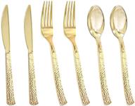 превосходный набор посуды "premium gold hammered plastic silverware set" - 300 штук тяжелой золотой столовой прибор, идеальный для вечеринок, свадеб и кейтеринговых мероприятий (золотой) логотип