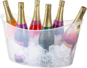 img 1 attached to 🍾 Zilpoo 4 Pack - Large Clear Plastic Ice Bucket & Drink Cooler for Parties, Wine, Beer Bottles - 18 Liter Oval Storage Tub: Perfect Party Beverage Chiller Bin & Baskets