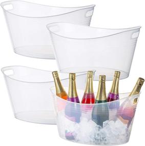 img 3 attached to 🍾 Zilpoo 4 Pack - Large Clear Plastic Ice Bucket & Drink Cooler for Parties, Wine, Beer Bottles - 18 Liter Oval Storage Tub: Perfect Party Beverage Chiller Bin & Baskets