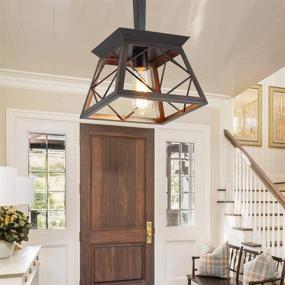 img 1 attached to ✨ Q&S Farmhouse Pendant Light Fixture - Vintage Chandelier, Industrial Hanging Lighting - Wrought Iron, ORB+Brown - 1 Light E26