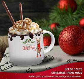 img 2 attached to 🎄 Set of 6 Large 14oz Christmas Coffee Mugs - Ideal for Gift Baskets, Ceramic Restaurant Cups - Bruntmor Holiday Theme Collection