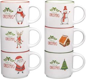 img 1 attached to 🎄 Set of 6 Large 14oz Christmas Coffee Mugs - Ideal for Gift Baskets, Ceramic Restaurant Cups - Bruntmor Holiday Theme Collection