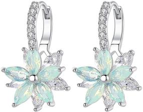 img 4 attached to CICINIO 14K Cubic Zirconia Sky Blue Rhinestone Flower Stud Earrings: Stunning Hypoallergenic Dangle Hook Earrings for Girls & Women