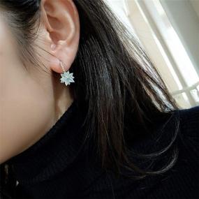 img 1 attached to CICINIO 14K Cubic Zirconia Sky Blue Rhinestone Flower Stud Earrings: Stunning Hypoallergenic Dangle Hook Earrings for Girls & Women