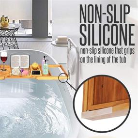 img 1 attached to Luxury Bamboo Bathtub Caddy Tray with Wine Holder, Cup Placement, Soap Dish, Book Space 🛁 & Phone Slot - SereneLife SLBCAD20: The Perfect Spa and Shower Organizer for a Serene Bathroom Experience