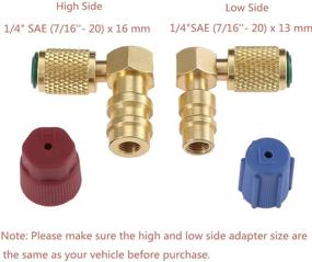 img 2 attached to 🔧 Преобразователь-адаптер для перехода от R12 к R134A с быстрым соединителем-запорным клапаном, гибкий соединитель 90° A/C, переход R-12 к R-134A для высокого и низкого давления с двумя защитными крышками, 2 шт.