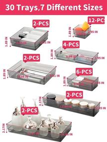 img 3 attached to 🗄️ JARLINK 30-Pack Desk Drawer Organizer Trays - 7 Sizes with Non-Slip Silicone Pads for Bathroom, Makeup, Bedroom, Kitchen, Office Supplies, Craft - Black