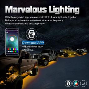 img 1 attached to SUNPIE Upgraded 210° Wide Angle RGBW LED Rock Lights: 4 Pod Lights with Phone App/Remote Control, Timing, Music Mode, Flashing, and Automatic Neon Lights - Ideal for Off Road Truck, SUV, ATV