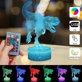 img 3 attached to SZLTZK Dinosaur 3D Лампа-иллюзия – Идеальная ночная лампа с 16-цветным пультом дистанционного управления для мальчиков и девочек. Лучший подарок на Рождество и день рождения для детей от 1 до 11 лет!