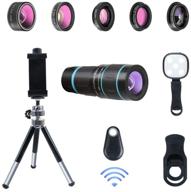 phone camera lens: 6-in-1 kit with led light, remote shutter, tripod - 18x telephoto zoom, wide angle, macro, fisheye, cpl, kaleidoscope - compatible with iphone xs x xr 8 7 6 plus, samsung, and android logo