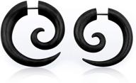 🌿 organic areng wood fake spiral plug earrings - stunning black design with 16g steel post, sold as pair logo