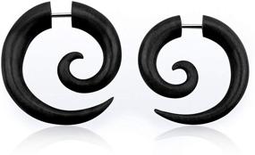 img 1 attached to 🌿 Organic Areng Wood Fake Spiral Plug Earrings - Stunning Black Design with 16g Steel Post, Sold as Pair