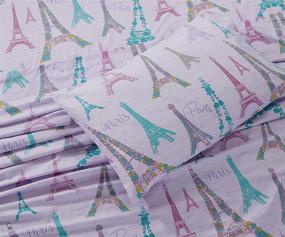 img 1 attached to 🗼 Stylish Parisian Elegance: Luxury Home Collection Girls/ Teens 4 Piece Queen Size Sheet Set Featuring Eiffel Tower, Flowers, Lilac, Pink, Blue, and Yellow