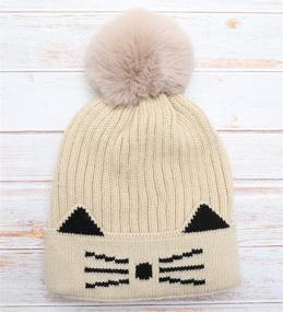 img 3 attached to 🧤 MIRMARU Kids Soft Warm Winter Knitted Beanie Hats with Fur Pom Pom - Ages 3-6