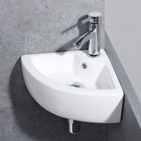 img 1 attached to Gimify Small Wall Mount Vessel Sink: Modern White Ceramic Corner Sink with Overflow, Pop Up Drain & Faucet Included