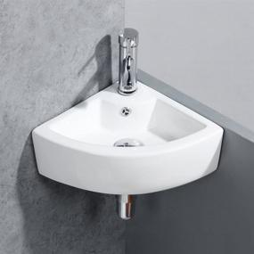 img 3 attached to Gimify Small Wall Mount Vessel Sink: Modern White Ceramic Corner Sink with Overflow, Pop Up Drain & Faucet Included