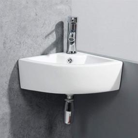 img 2 attached to Gimify Small Wall Mount Vessel Sink: Modern White Ceramic Corner Sink with Overflow, Pop Up Drain & Faucet Included