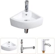 gimify small wall mount vessel sink: modern white ceramic corner sink with overflow, pop up drain & faucet included logo