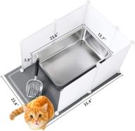 🐾 meexpaws extra large giant stainless steel litter box for cats: odor control, non-stick, easy clean with metal scoop & mat logo