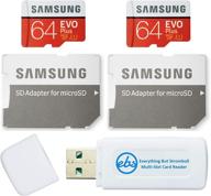 📷 карта памяти samsung 64 гб evo plus microsd (2 шт evo +) класс 10 sdxc с адаптером (mb-mc64) в комплекте с (1) считывателем карты everything but stromboli micro & sd: расширьте память устройства с помощью этой высокоскоростной карты памяти samsung. логотип