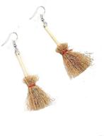 🧹 cute broom earrings: handmade witch's flying straw broom jewelry for women and girls logo