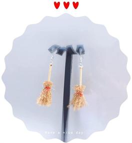 img 1 attached to 🧹 Cute Broom Earrings: Handmade Witch's Flying Straw Broom Jewelry for Women and Girls