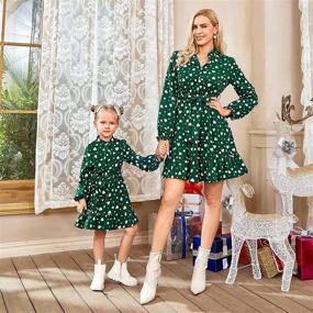 img 2 attached to Family Matching Clothes: Green Love Print Long Sleeve Short Dress Set by PopReal Mommy and Me Outfits