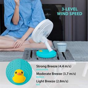 img 1 attached to 🦆 Portable Desk Fan with Built-in Battery - Bone USB Fan 2000mAh, Foldable Table Fan with 180° Rotation, 3 Wind Speed Levels, Strong Airflow and Quiet Operation for Home, Office, Outdoor, and Travel (Patti Duck)