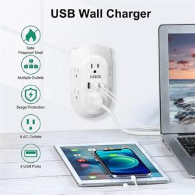 img 3 attached to 🔌 6-выходная USB настенная зарядка Power Strip Surge Protector Extender с портами USB-C и USB-A - Многовыводовой розетка для дома, офиса и путешествий, 15A 1875W