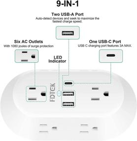 img 2 attached to 🔌 6-выходная USB настенная зарядка Power Strip Surge Protector Extender с портами USB-C и USB-A - Многовыводовой розетка для дома, офиса и путешествий, 15A 1875W