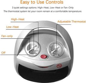 img 2 attached to Portable Space Heater by Homeleader, Electric Heater with Thermostat, Ceramic 🔥 Small Heater for Home and Office, Carrying Handle and Tip Over Switch, 750W/1500W