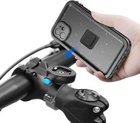 img 4 attached to Bike Phone Mount with Quick Lock Metal, Handlebar Cell Phone Holder for Bicycle & Motorcycle, iPhone 11 Waterproof Case - Black