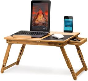 img 4 attached to 📚 Премиумный столик для ноутбука MORVAT из бамбука с подставкой для мыши - регулируемая подставка для ноутбука для письма, использования в постели и не только - в комплекте наклонная полка и магнитный ящик.