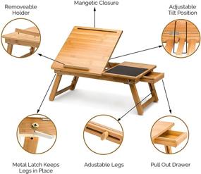 img 3 attached to 📚 Premium MORVAT Bamboo Lap Desk Bed Desk with Mouse Pad - Adjustable Laptop Stand for Writing, Bedside, and More - Tilting Shelf and Magnetic Drawer included