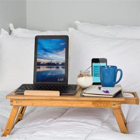img 1 attached to 📚 Премиумный столик для ноутбука MORVAT из бамбука с подставкой для мыши - регулируемая подставка для ноутбука для письма, использования в постели и не только - в комплекте наклонная полка и магнитный ящик.