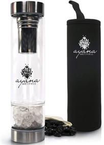 img 4 attached to 💎 Ayana Wellness Gem Water Infusion Bottle with Crystal Energy Infused Gemwater Elixir, BPA Free Borosilicate Glass, Tea Infuser, Real Clear Quartz and Black Tourmaline Gemstones Included