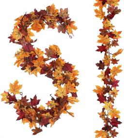 img 4 attached to Indoor and Outdoor Autumn Decor: 2 Pack Maple Leaf Garland for Fall, Thanksgiving, Halloween, Christmas, Home, Bedroom, Wedding, Party