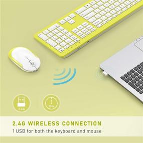 img 2 attached to 🖥️ seenda Rechargeable Keyboard Mouse Combo - Full-Size Cordless Sets with Built-in Lithium Battery - Ultra-Thin & Quiet - White and Yellow