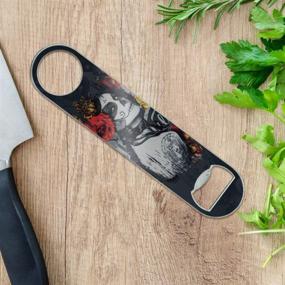 img 3 attached to 💀 Dia de los Muertos Woman Tattoo Stainless Steel Flat Bartender Speed Bar Bottle Opener with Vinyl Covering