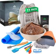 🍞 homeadow bread baking kit- 11 pcs- ideal gift: banneton bread proofing basket round 10”, liner, bread lame, bench scraper, dough scraper, stencils, silicone baking mat, bread bag, pastry basting brush, cleaning brush, sourdough starter kit logo