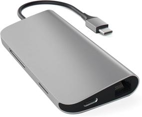 img 2 attached to Satechi Aluminum Multi-Port Adapter 4K HDMI, USB-C Pass Through, Gigabit Ethernet, SD/Micro Card Readers, and USB 3.0 for 2020 MacBook Pro, MacBook Air, and iPad Pro (Space Gray)