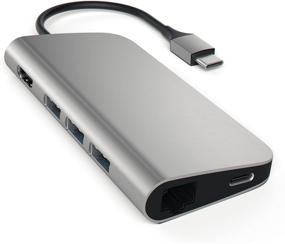 img 1 attached to Satechi Aluminum Multi-Port Adapter 4K HDMI, USB-C Pass Through, Gigabit Ethernet, SD/Micro Card Readers, and USB 3.0 for 2020 MacBook Pro, MacBook Air, and iPad Pro (Space Gray)