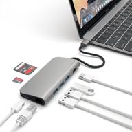 satechi aluminum multi-port adapter 4k hdmi, usb-c pass through, gigabit ethernet, sd/micro card readers, and usb 3.0 for 2020 macbook pro, macbook air, and ipad pro (space gray) logo