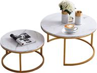 🪐 stylish 32” round nesting coffee table with golden metal frame and marble color top: a modern sofa side table logo