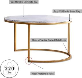 img 2 attached to 🪐 Stylish 32” Round Nesting Coffee Table with Golden Metal Frame and Marble Color Top: A Modern Sofa Side Table