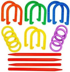 img 1 attached to 🎯 Outdoor Ring Toss and Horseshoes Game Set - 20 Piece Throwing Game for Kids and Adults - Lawn Camping Party Activities and Yard Games